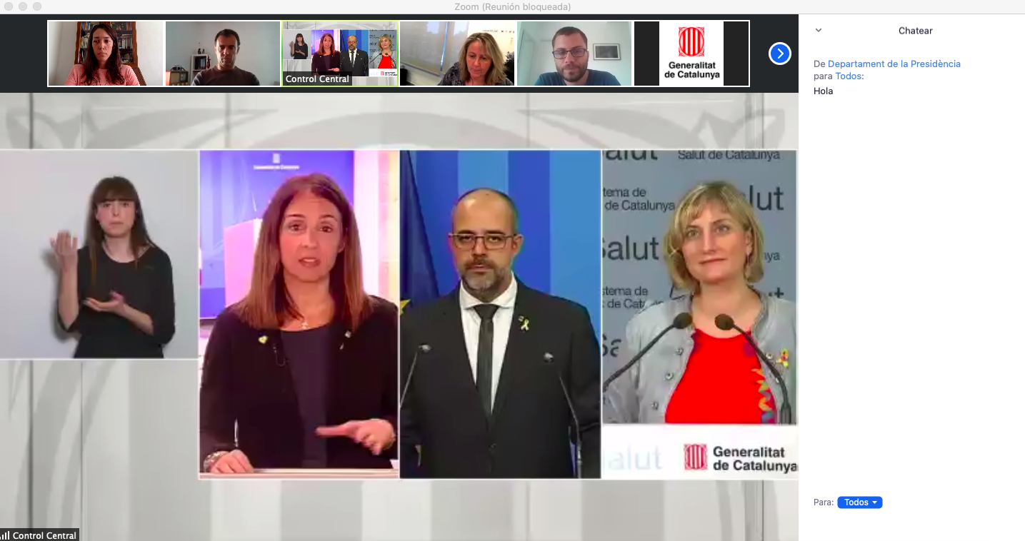 Imagen de la rueda de prensa diaria del Govern de Catalunya a través de la aplicación Zoom.